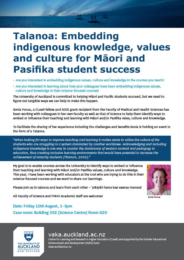 Talanoa: Embedding indigenous knowledge, values and culture for Māori and Pasifika student success